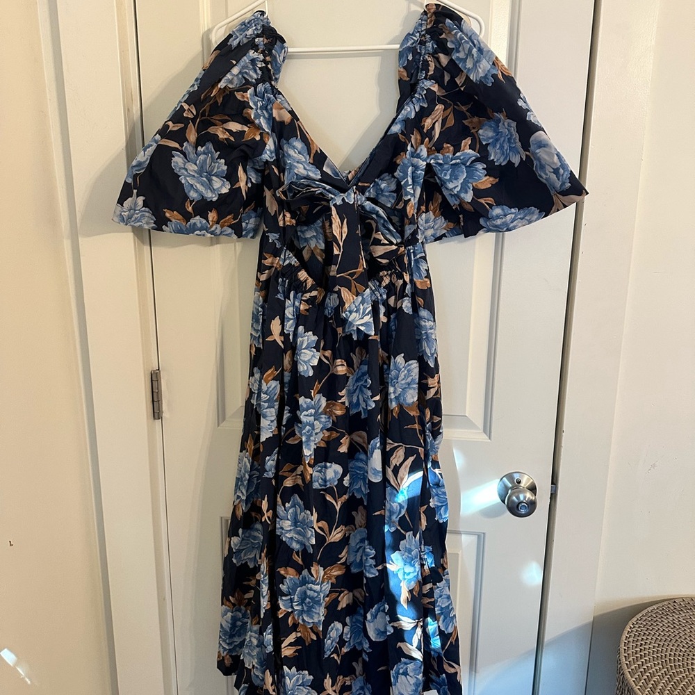 Abercrombie & Fitch Navy Floral Midi Dress with Blue Blooms